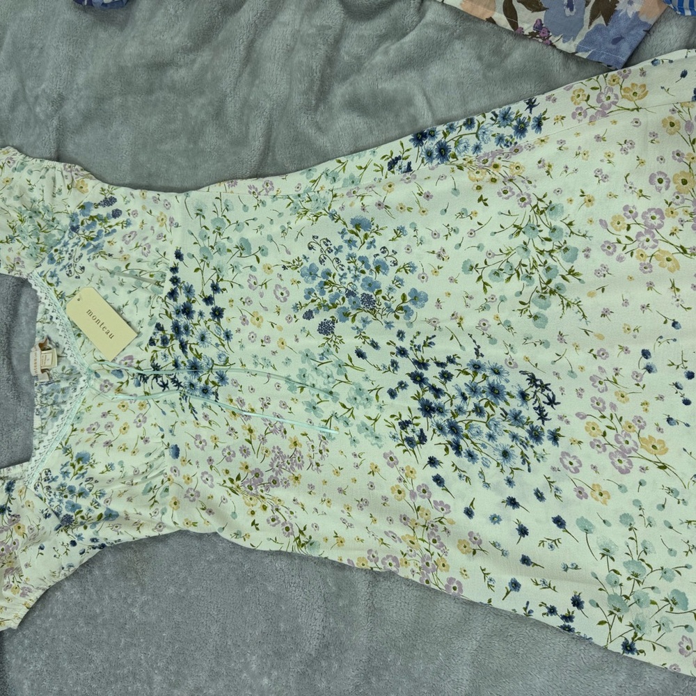 Monteau Floral Midi Dress - Blue and Green